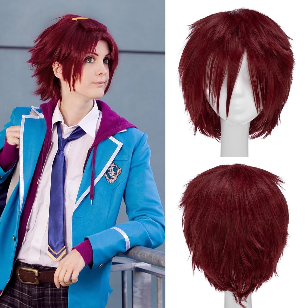 NWT S-Noilite Short Burgundy Red Layered Anime Cosplay Halloween Wig Unisex
